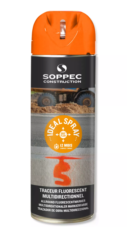 Bombe de peinture - Traceur de chantier orange fluo multidirectionnel ideal spray SOPPEC 9-12 mois - 141816o