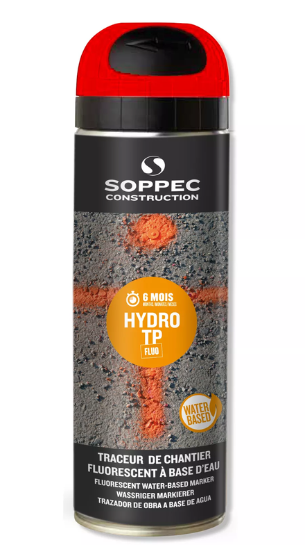 Bombe de peinture - Traceur de chantier SOPPEC rouge fluo en phase aqueuse hydro tp 6 mois - 142213