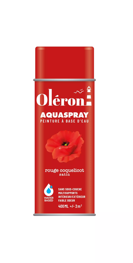 BOMBE DE DECORATION AQUASPRAY ROUGE COQUELICOT SATINE 400ML OLERON 561008