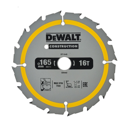 Lame de scie circulaire 165x20 mm 16 dents ATB/délignage angle d'attaque 20 - DT1948-QZ - DEWALT