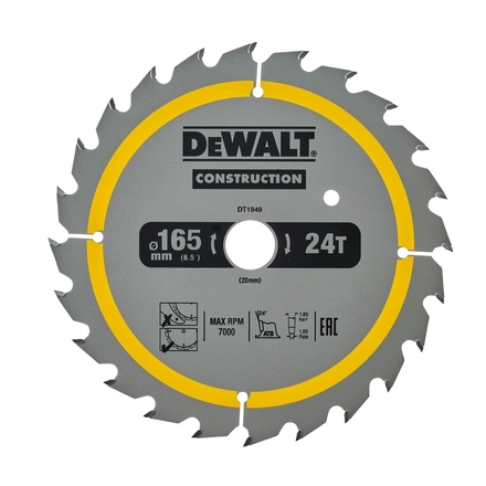 Lame de scie circulaire 165x20 mm 24 dents ATB/délignage angle d'attaque 20 - DT1949-QZ - DEWALT