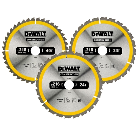 Coffret plastique de 3 lames carbure construction scie circulaire stationnaire - DT1962-QZ - DEWALT
