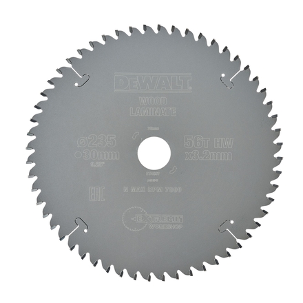 Lame scie circulaire 235x30mm, 56 dents, TCG/coupe très fine, angle d'attaque -5 - DT4097-QZ - DEWALT