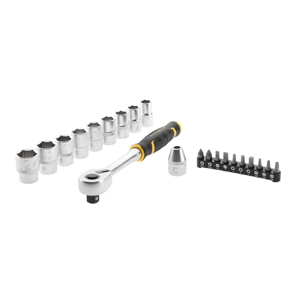 Cliquet 120 dents - 1/2’’ + 9 douilles + 10 embouts + porte-embout - 21 pièces - FMMT82681-0 - STANLEY FATMAX