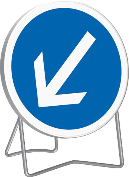 Panneau d'obligation de tourner à gauche B21a2 650 mm classe T1 + PIED - TALIAPLAST - 524417