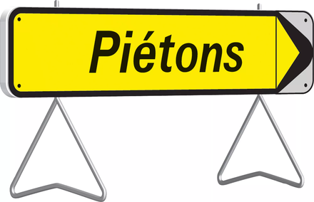 Panneau de déviation temporaire 'Piétons' avec flèche amovible KD classe T1 + PIED - TALIAPLAST - 526003
