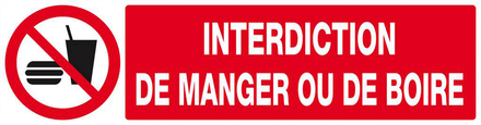 INTERDICTION DE MANGER OU DE BOIRE 200x52mm TALIAPLAST - 620229
