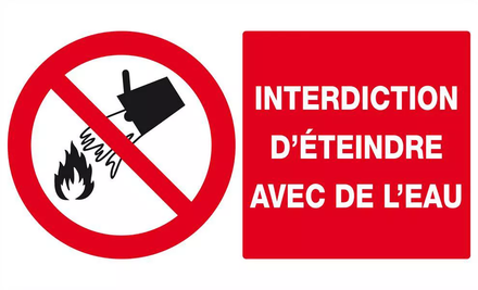Panneau rigide INTERDICTION D'ETEINDRE AVEC DE L'EAU 330x200mm TALIAPLAST - 621213