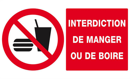 Panneau rigide INTERDICTION DE MANGER OU DE BOIRE 330x200mm TALIAPLAST - 621229