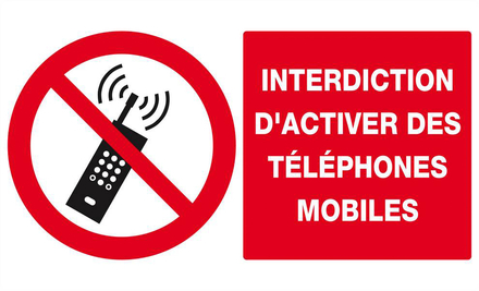 Panneau rigide INTERDICTION D'ACTIVER DES TELEPHONES MOBILES 330x200mm TALIAPLAST - 621233