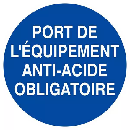Panneau rigide PORT DES EQUIPEMENTS ANTI-ACIDE OBLIGATOIRE D.300mm TALIAPLAST - 622535