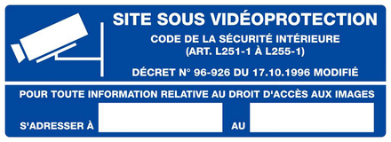 PANNEAU SITE SOUS VIDEOPROTECTION 330X120MM TALIAPLAST - 626238