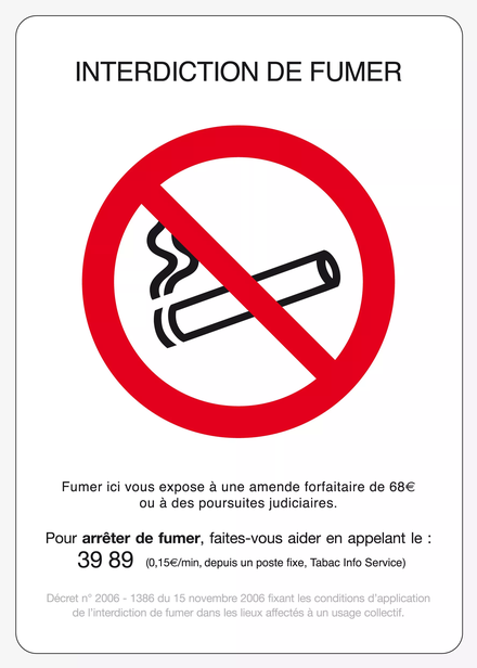 PANNEAU INTERDICTION DE FUMER TALIAPLAST - 629001