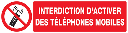 Panneau adhésif INTERDICTION D'ACTIVER DES TELEPHONES MOBILES 200x52mm TALIAPLAST - 720233