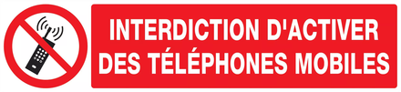 Panneau adhésif INTERDICTION D'ACTIVER DES TELEPHONES MOBILES 330x75mm TALIAPLAST - 725233