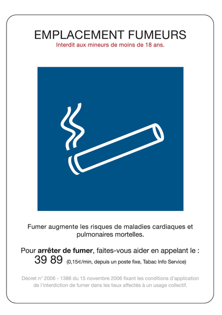 PANNEAU EMPLACEMENT FUMEURS 150X210MM (A5) ADHESIF TALIAPLAST - 729003