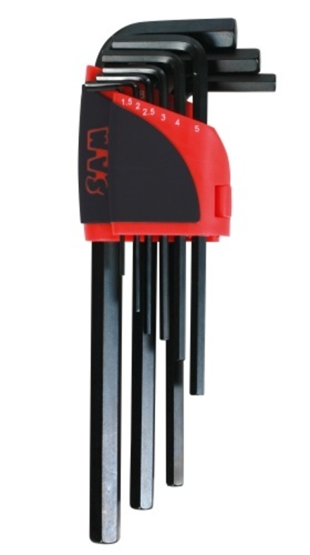 RATELIER DE 9 CLÉS SAM OUTILLAGE MÂLES 6 PANS LONGUES EN MM -63-R9A