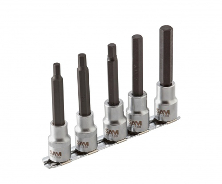 Jeu de 5 douilles tournevis 6 pans longues sur rack SAM OUTILLAGE - SCLJ5B