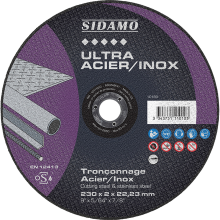 DISQ. TRONC ULTRA ACIER INOX D.230 x 2 x 22,23 SIDAMO - 10111010