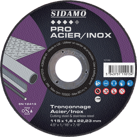 DISQ. TRONC PRO ACIER INOX D.115 x 1.6 x 22,23 SIDAMO - 10111013
