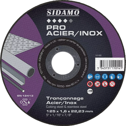 DISQ. TRONC PRO ACIER INOX D.125 x 1.6 x 22,23 SIDAMO - 10111014