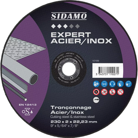 DISQ. TRONC EXPERT ACIER INOX D.230 x 2 x 22,23 SIDAMO - 10111027