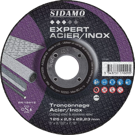 DISQ. TRONC EXPERT ACIER INOX D.125 x 2.5 x 22,23 SIDAMO - 10111029