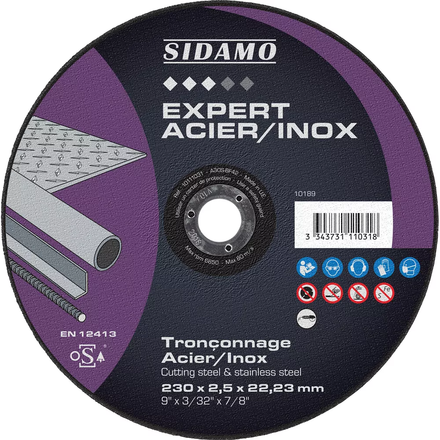 DISQ. TRONC EXPERT ACIER INOX D.230 x 2.5 x 22,23 SIDAMO - 10111031