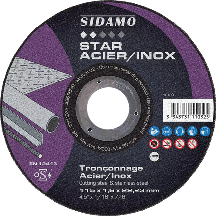 DISQ. TRONC STAR ACIER INOX D.115 x 1.6 x 22,23 SIDAMO - 10111032