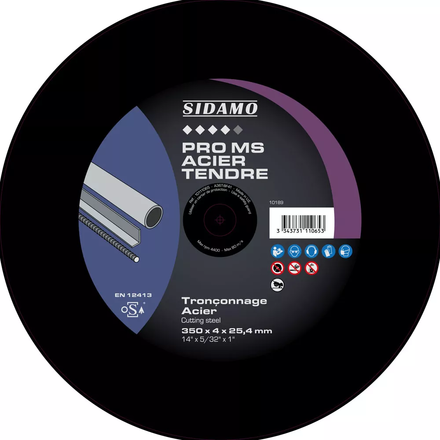 Disque à tronçonner PRO MS ACIER TENDRE - D.350 x 4 x 25,4 mm - SIDAMO - 10111065