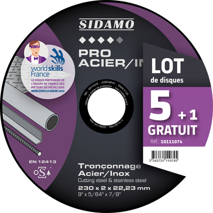 LOT DE 5 PRO ACIER INOX + 1 OFFERT D.230 x 2 x 22,23 SIDAMO - 10111074