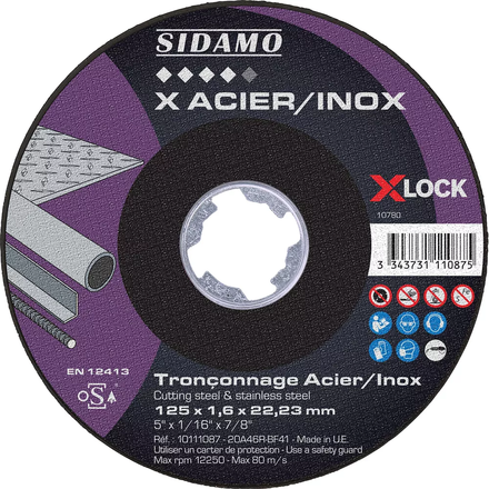 DISQ. TRONC X ACIER INOX D.125 x 1.6 x 22,23 X-LOCK SIDAMO - 10111087