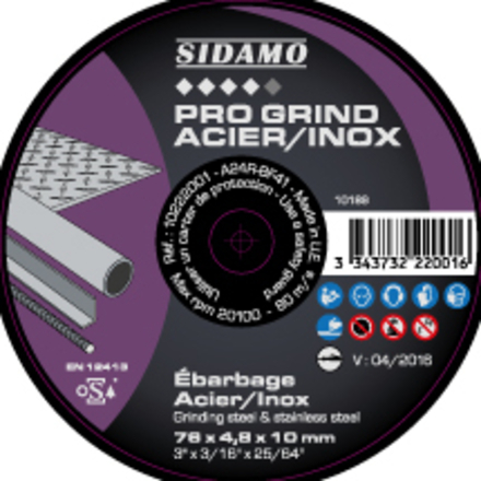 DISQ EBARB PRO GRIND ACIER INOX D.76 x 4.8 x 10 SIDAMO - 10222001