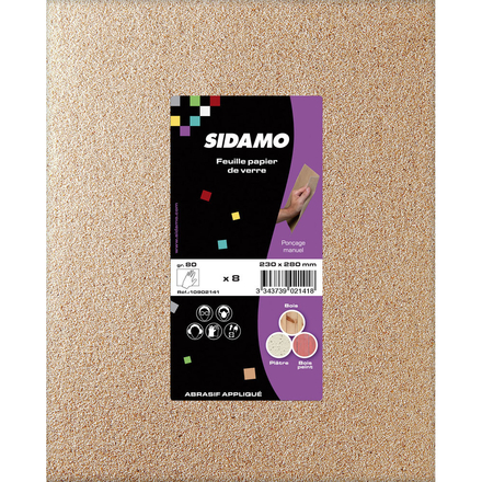 LOT DE 8 FEUILLES PAPIER DE VERRE 230X280 GRAIN 40 SIDAMO - 10902140