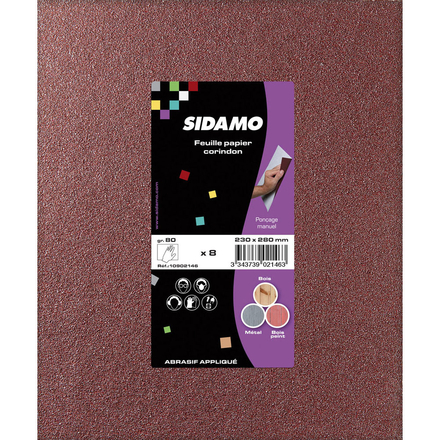 LOT DE 8 FEUILLES PAPIER CORINDON 230X280 GRAIN 40 SIDAMO - 10902145