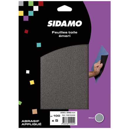 BLISTER DE 5 FEUILLES TOILE EMERI 230X280 GR.60 SIDAMO - 10910401