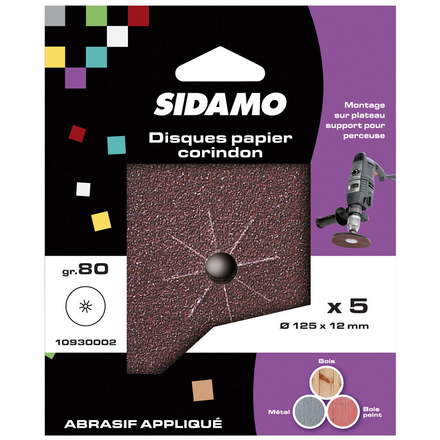 BLISTER DE 5 DISQUES PAPIER DIAM.125 AL.12 GR 80 SIDAMO - 10930002