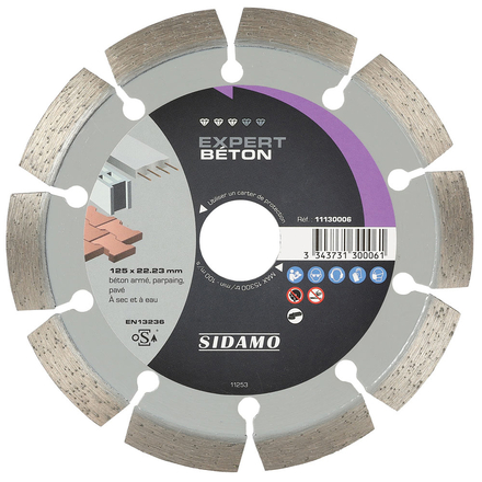 DISQUE DIAMANT EXPERT BETON D. 125 x 22,23 x h 10 SIDAMO - 11130006