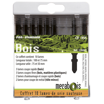 COFFRET 10 LAMES SCIE SAUTEUSE ATTACHE EN T SIDAMO - 330002