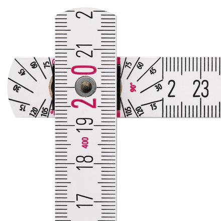 Mètre pliant en bois STABILA type 1407 GEO, 2 m, blanc, graduations métriques/géo, avec schéma angulaire, certifié PEFC - 17927