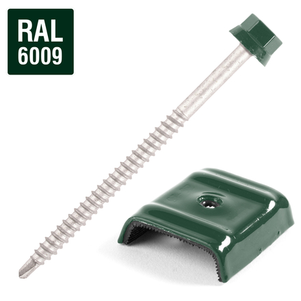 Kit fixation bac acier VERT RAL6009 sur bois - 25 vis + cavaliers types E - SCELL-IT - K1COUV25-6009