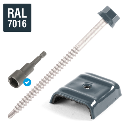 Kit fixation bac acier GRIS RAL7016 sur bois - 25 vis + cavaliers types E - SCELL-IT - K1COUV50-7016