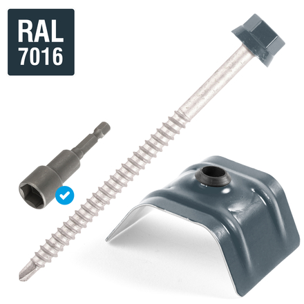 Kit fixation bac acier GRIS RAL7016 sur bois - 100 vis + cavaliers - SCELL-IT - K2COUV100-7016
