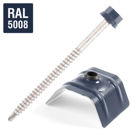 Kit fixation bac acier BLEU RAL5008 sur bois - 25 vis + cavaliers types C - SCELL-IT - K2COUV25-5008