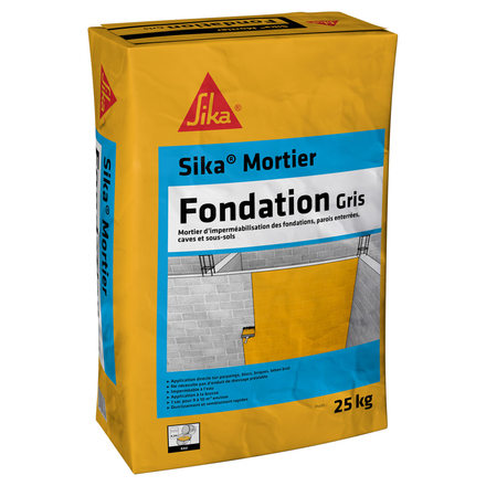 ENDUIT HYDROFUGE - SAC DE 25KG SIKA MORTIER FONDATION - SIKA - 166996