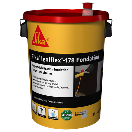 COMPLÉMENT D'IMPERMÉABILISATION BIDON 25L SIKA IGOLFLEX-178 FONDATION - SIKA - 786717