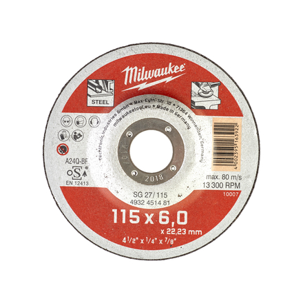 Disque meuler 115mm épais 6 mm contractor - 1pc milwaukee accessoires - 4932451481