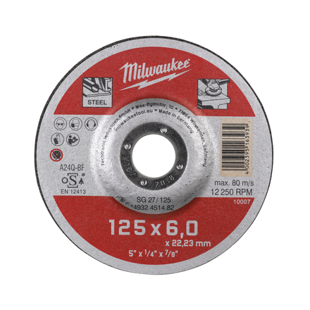 Disque meuler 125mm épais 6 mm contractor - 1pc milwaukee accessoires - 4932451482