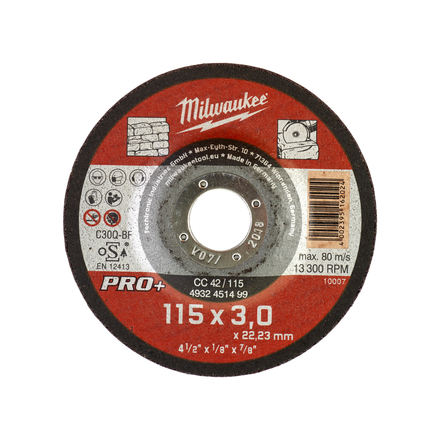 Disque tronc pierre 115mm épais 3 mm pro+ -1pc milwaukee accessoires - 4932451499