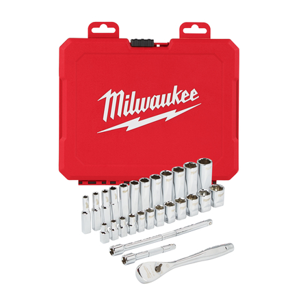 Set de douilles et clés à cliquet 1/4 métrique 28 pcs MILWAUKEE ACCESSOIRES - 4932464943